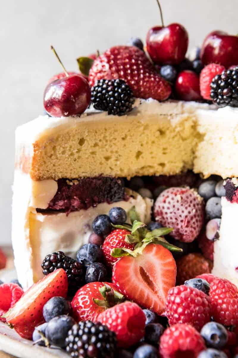 Triple Layer Roasted Berry Piñata Ice Cream Cake | halfbakedharvest.com @hbharvest