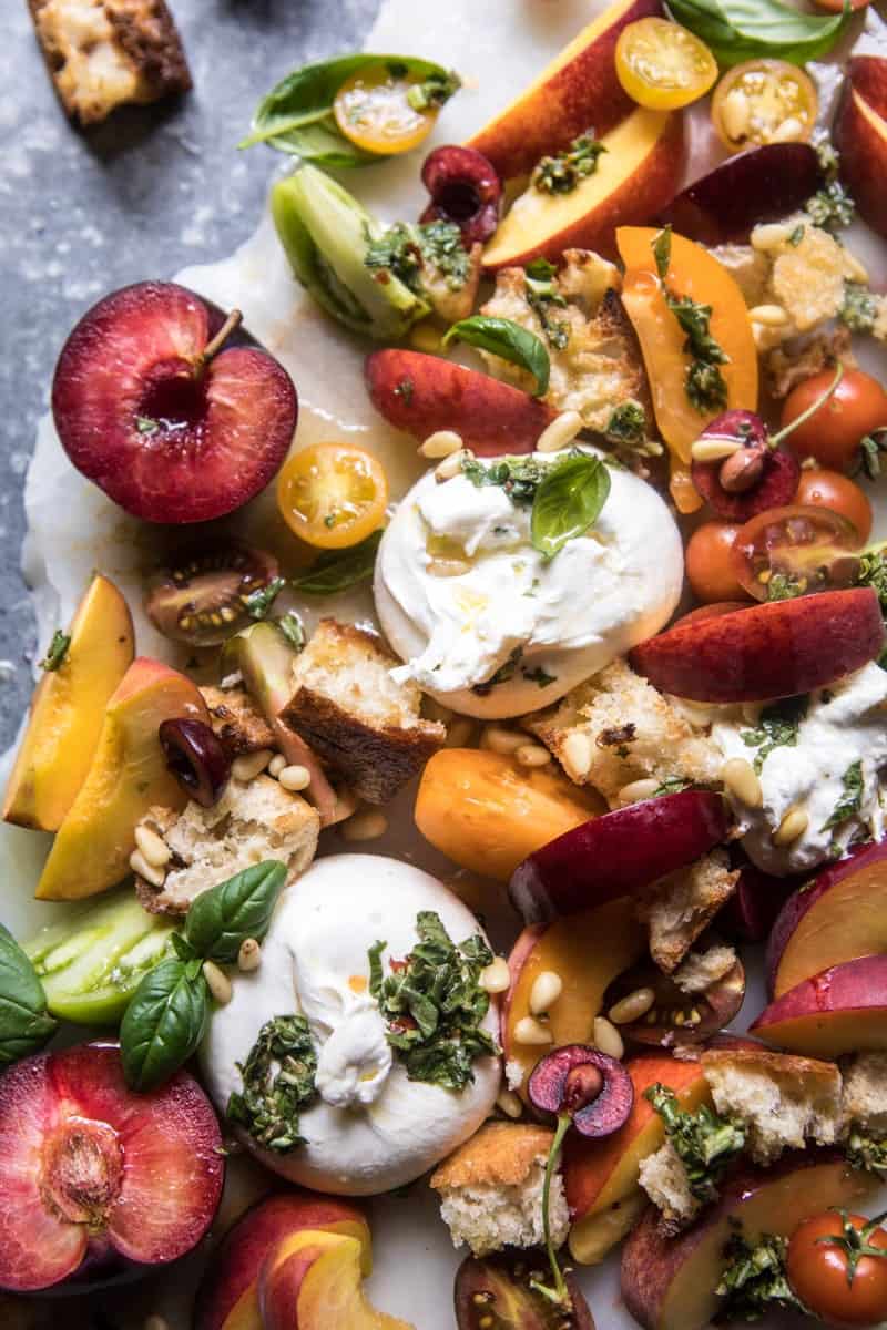 Tuscan Summer Stone Fruit, Tomato, and Burrata Panzanella Salad | halfbakedharvest.com @hbharvest