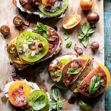Opened Faced Tomato and Goat Cheese Sandwich with Hot Bacon Vinaigrette | halfbakedharvest.com @hbharvest