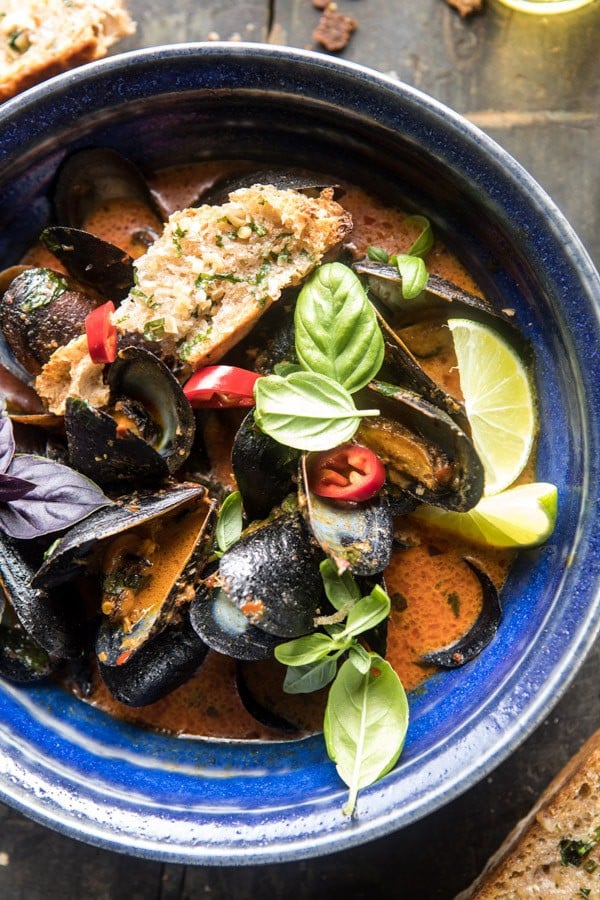Thai Coconut Butter Mussels with Garlic Lemongrass Toast | halfbakedharvest.com @hbharvest
