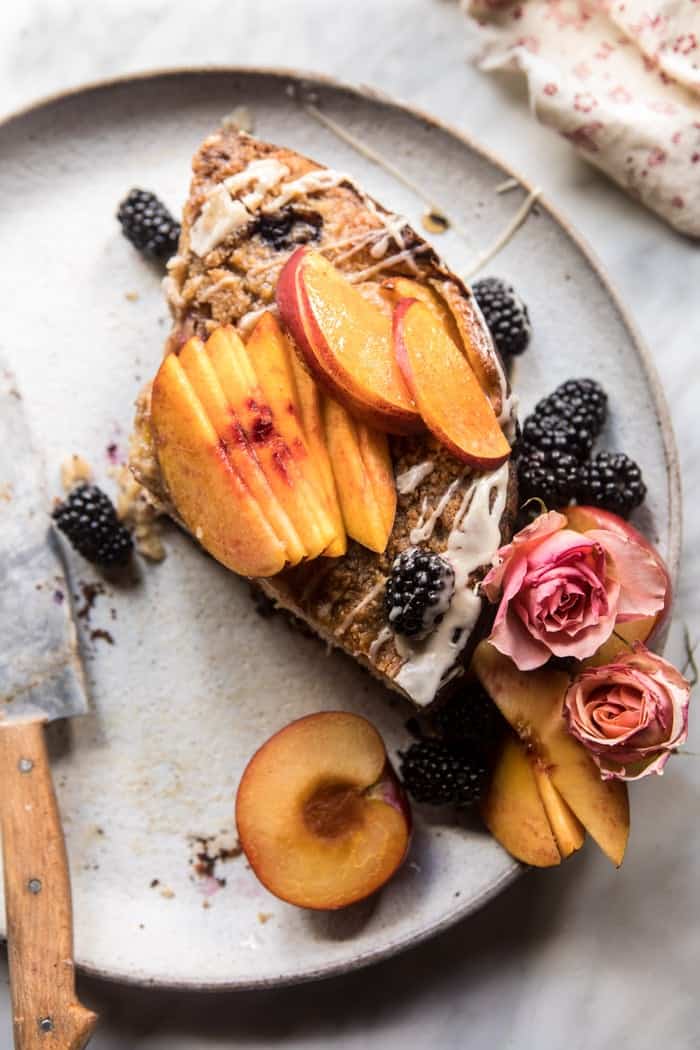 Vanilla Glazed Blackberry Peach Coffee Cake | halfbakedharvest.com @hbharvest