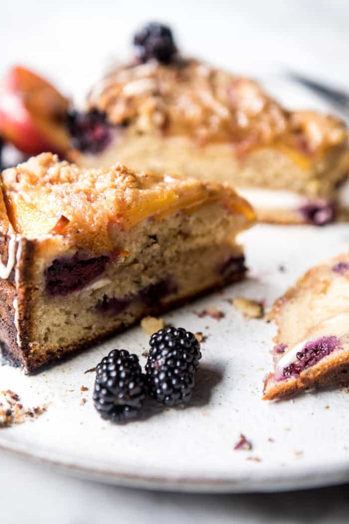 Vanilla Glazed Blackberry Peach Coffee Cake | halfbakedharvest.com @hbharvest