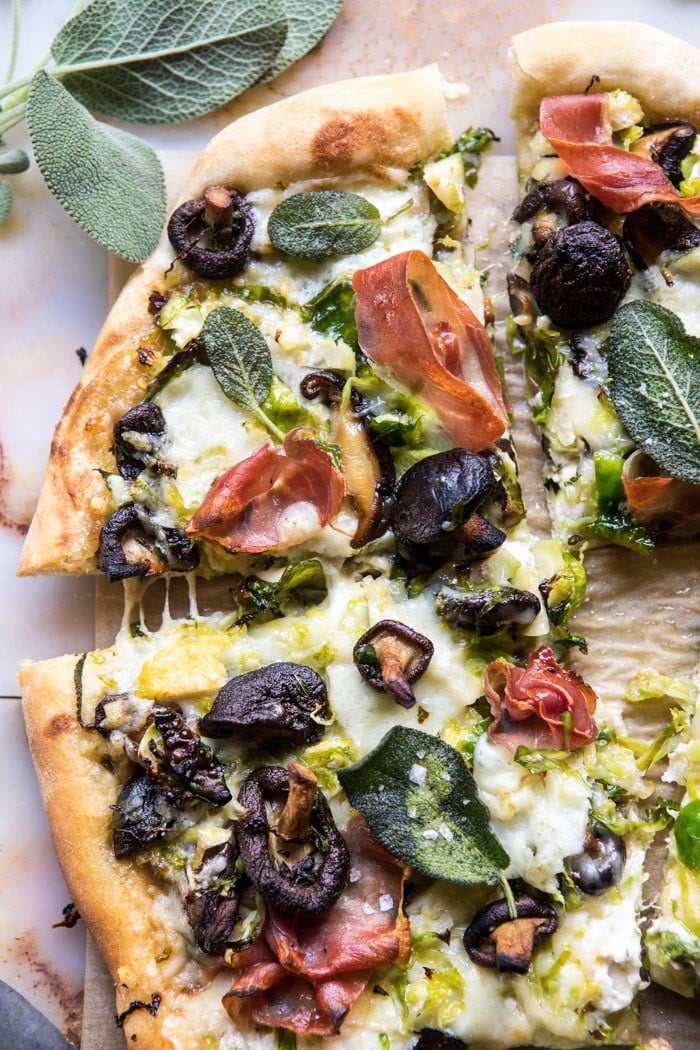 Brussels Sprout Mushroom Pizza with Crispy Prosciutto and Sage | halfbakedharvest.com @hbharvest