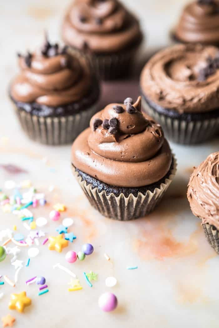 The Best Chocolate Birthday Cupcakes...with Fudgy Chocolate Buttercream | halfbakedharvest.com @hbharvest