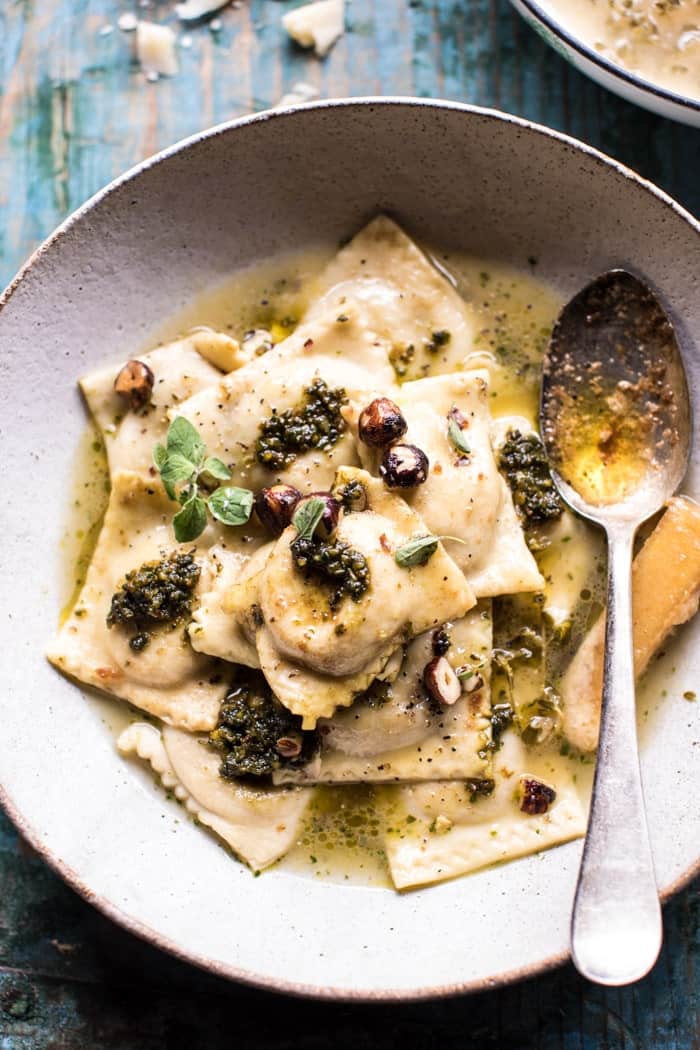 Butternut Squash Hazelnut Ravioli in Garlic Parmesan Broth | halfbakedharvest.com @hbharvest