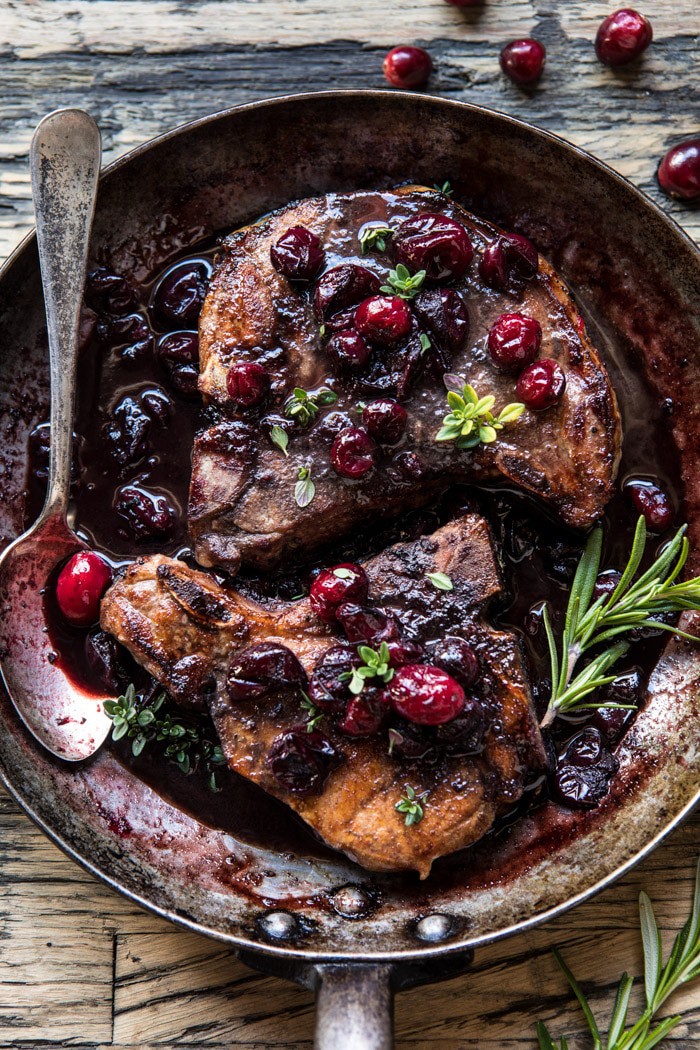 Roasted Cranberry Brown Sugar Pork Chops | halfbakedharvest.com @hbharvest