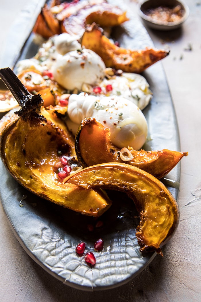 Honey Butter Roasted Acorn with Burrata and Pomegranate | halfbakedharvest.com @hbharvest