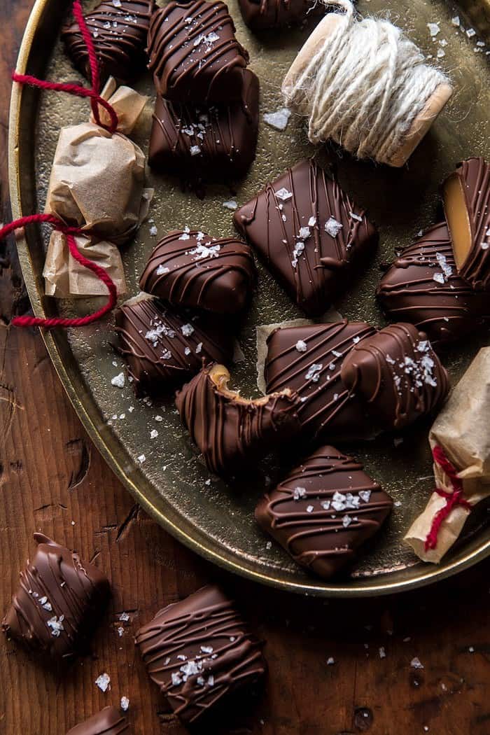 Salted Chocolate Covered Bourbon Cider Caramels | halfbakedharvest.com @hbharvest