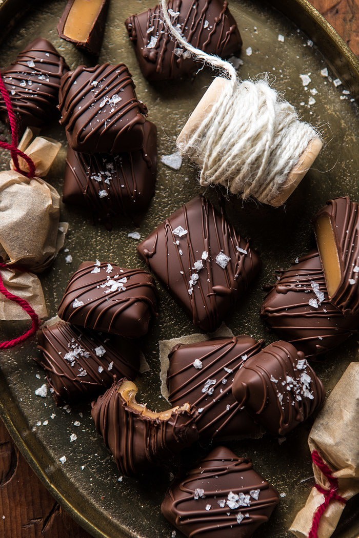 Salted Chocolate Covered Bourbon Cider Caramels | halfbakedharvest.com @hbharvest
