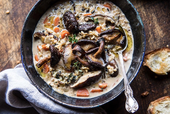 Slow Cooker Creamy Wild Rice Soup with Butter Roasted Mushrooms | halfbakedharvest.com @hbharvest