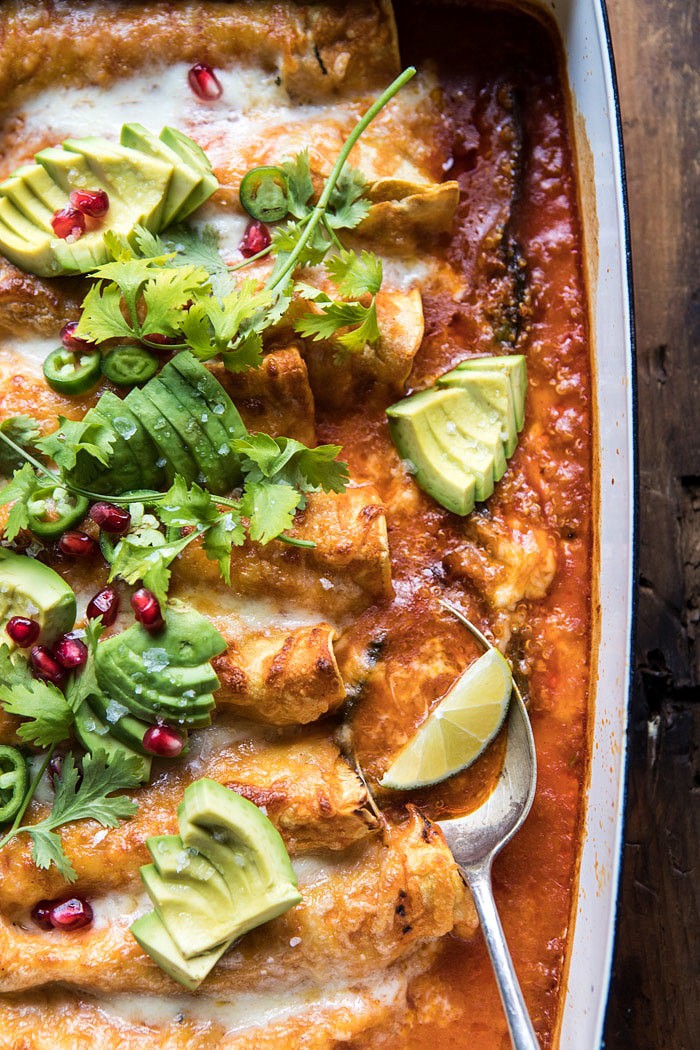 Spicy Poblano, Black Bean, and Quinoa Enchiladas | halfbakedharvest.com @hbharvest