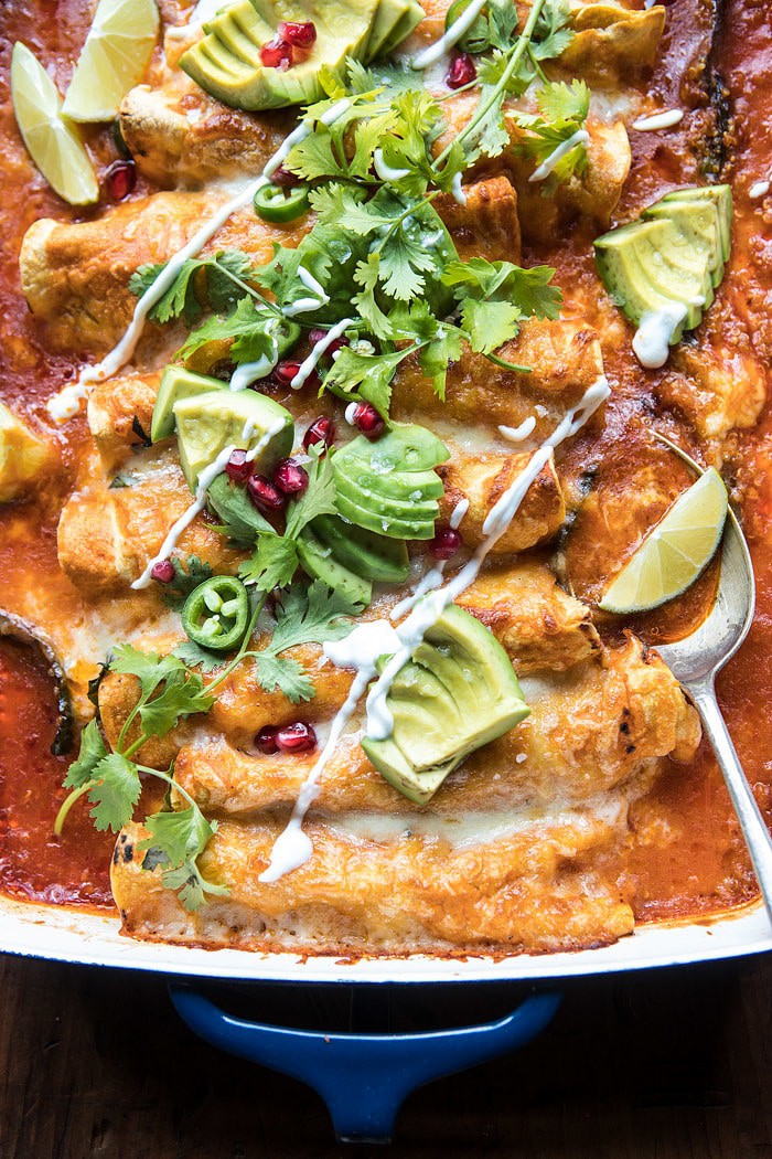 Spicy Poblano, Black Bean, and Quinoa Enchiladas | halfbakedharvest.com @hbharvest