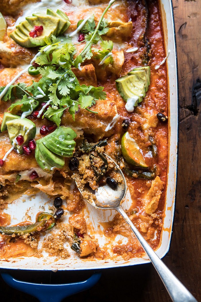 Spicy Poblano, Black Bean, and Quinoa Enchiladas | halfbakedharvest.com @hbharvest