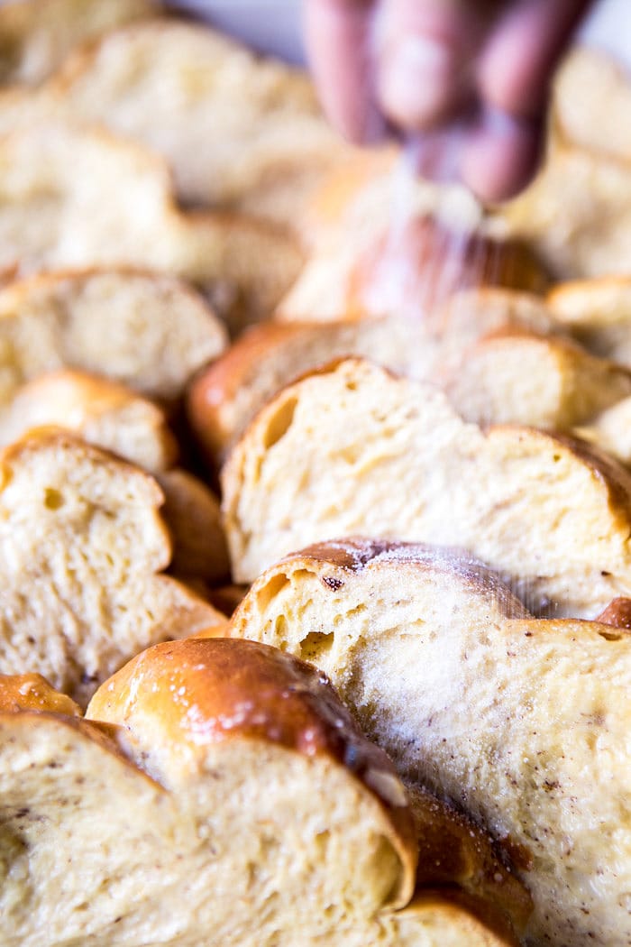 Baked Cinnamon Creme Brulee French Toast with Raspberry Preserves | halfbakedharvest.com @hbharvest