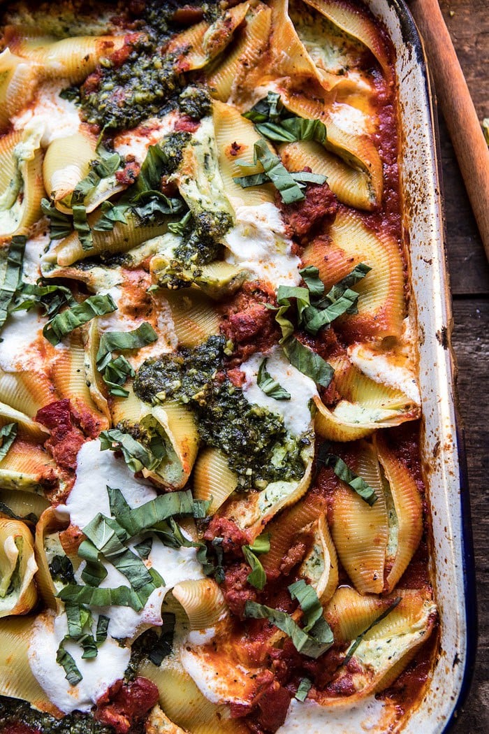 Pesto Cheese Stuffed Shells | halfbakedharvest.com @hbharvest