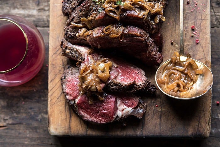 Roasted Beef Tenderloin with French Onion Au Jus | halfbakedharvest.com @hbharvest