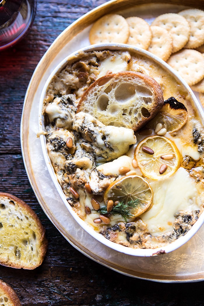 Roasted Lemon Spinach and Artichoke Dip | halfbakedharvest.com @hbharvest
