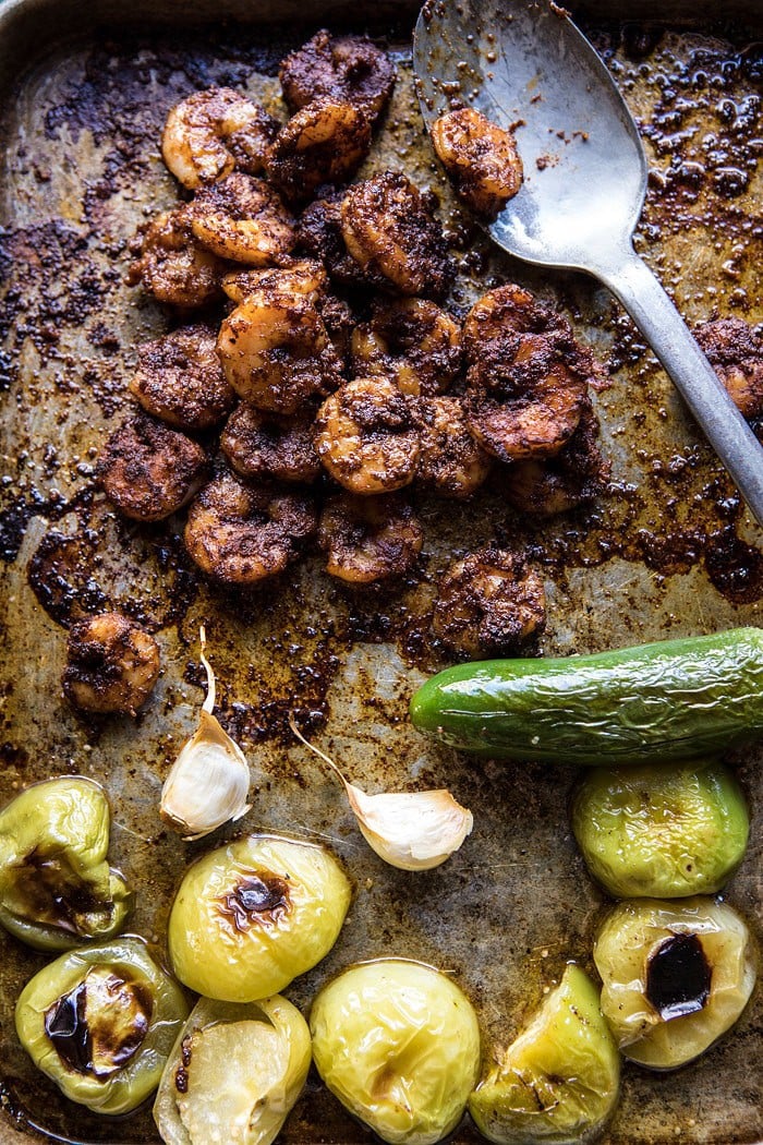20 Minute Caribbean Shrimp Tacos with Roasted Jalapeño Pineapple Salsa | halfbakedharvest.com #tacos #shrimp #healthy #quick