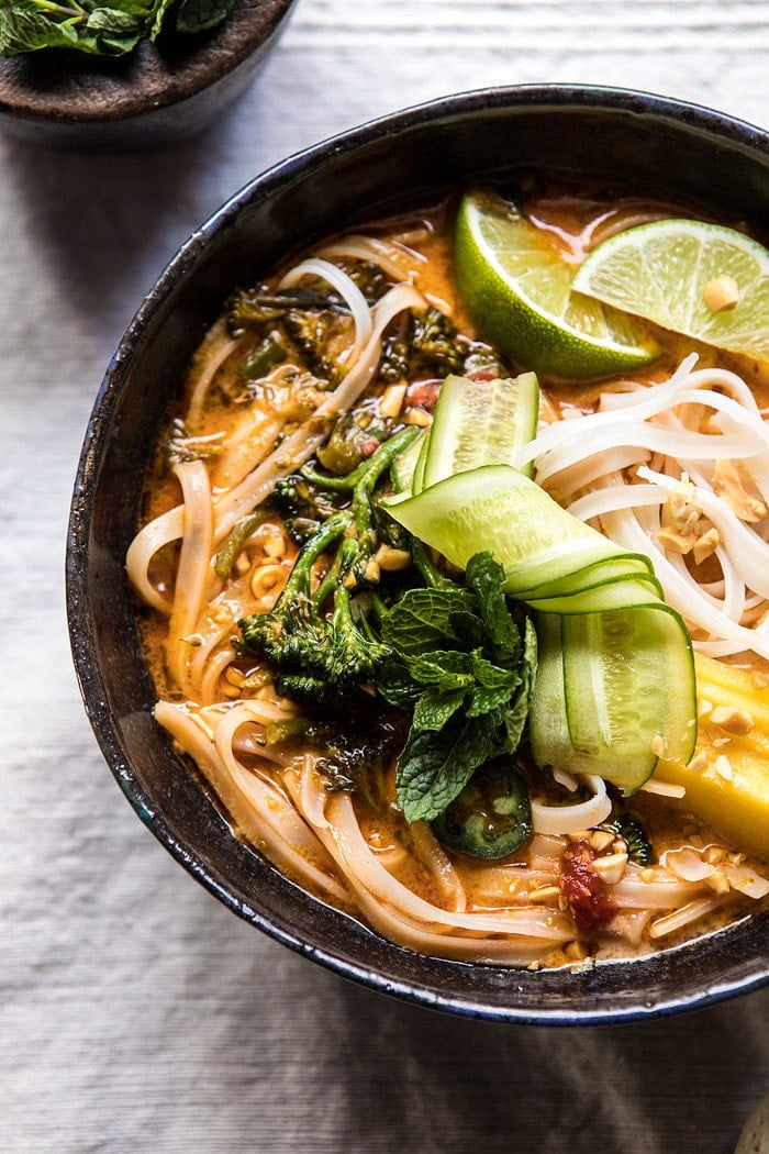 20 Minute Peanut Noodle Soup with Lime Mango | halfbakedharvest.com @hbharvest