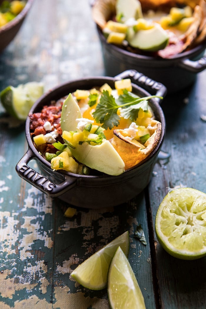Chipotle Huevos Rancheros Bake with Mango Salsa | halfbakedharvest.com @hbharvest #mexican #brunch #eggs #healthyeating #recipes