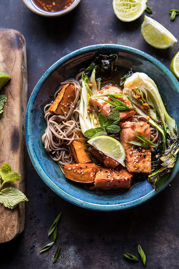 Roasted Sweet Potato and Salmon Soba Noodle Bowl | halfbakedharvest.com @hbharvest