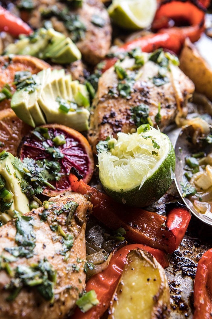 Sheet Pan Cuban Chicken With Citrus Avocado Salsa | halfbakedharvest.com #sheetpan #cuban #chicken #recipes #easy