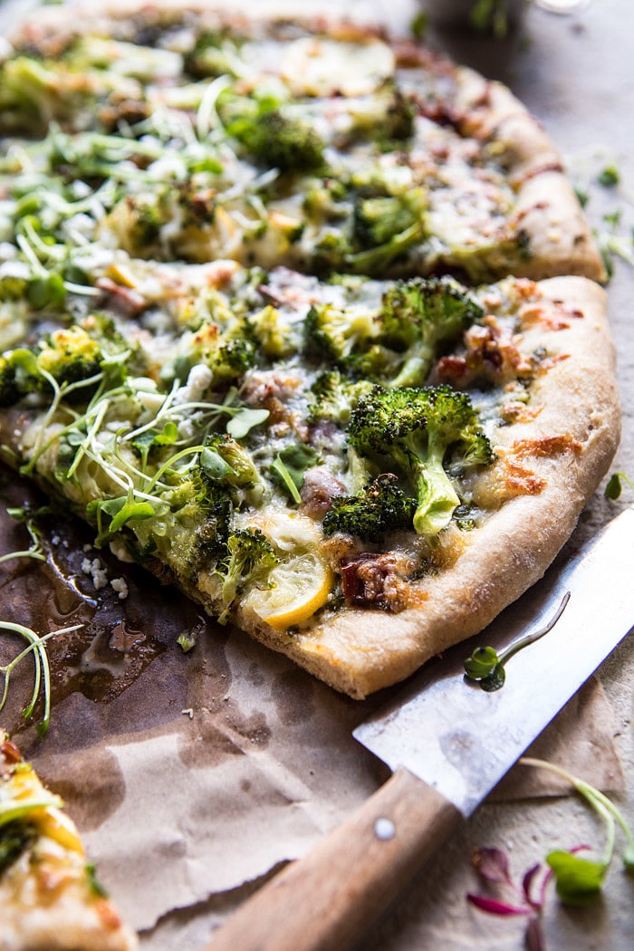 Whole Wheat Lemon Roasted Broccoli Pizza | halfbakedharvest.com #healthy #pizza #recipes #broccoli