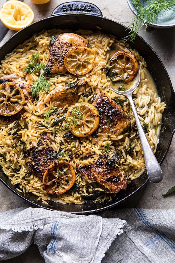 One Skillet Lemon Butter Chicken and Orzo | halfbakedharvest.com #chicken #recipes #easy #skillet