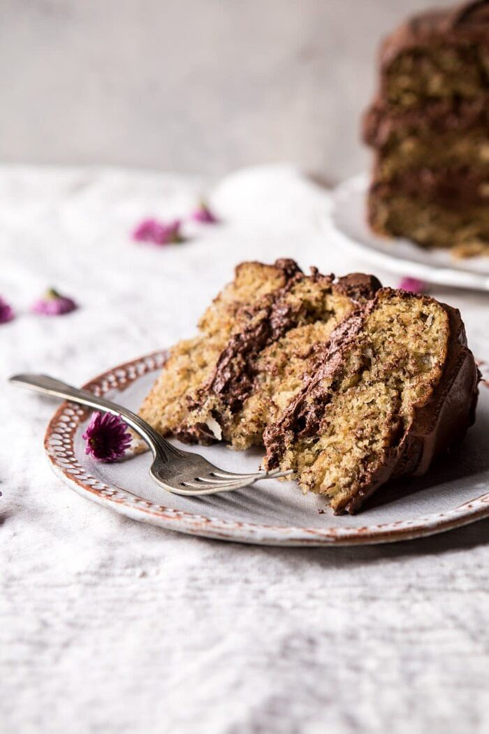 Coconut Banana Cake with Chocolate Frosting | halfbakedharvest.com #Easter #cake #chocolate #spring