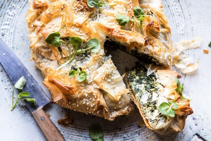 Greek Spinach and Feta Pie (Spanakopita) | halfbakedharvest.com #greek #easter #spring #spinach