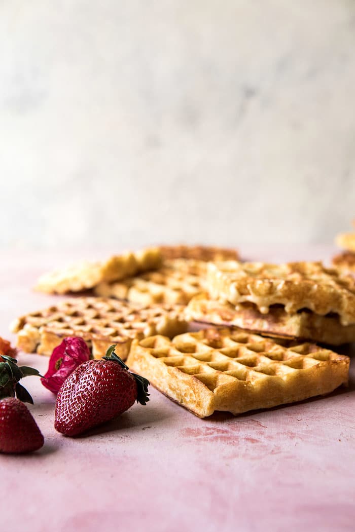 Overnight Waffles with Whipped Meyer Lemon Cream and Strawberries | halfbakedharvest.com #brunch #breakfast #waffles #east #mothersday