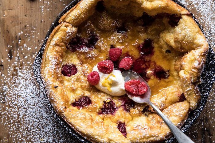 Raspberry Lemon Ricotta Dutch Baby | halfbakedharvest.com #brunch #breakfast #easter #summer #recipes