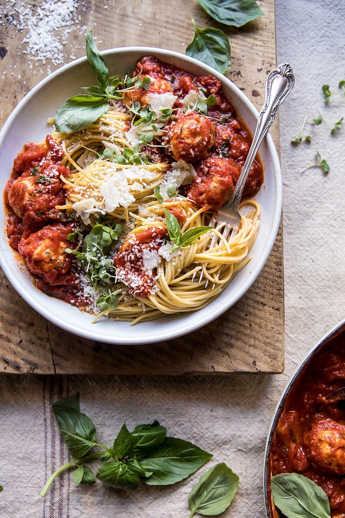 Sun-Dried Tomato and Ricotta Turkey Meatballs | halfbakedharvest.com #pasta #Italian #easy #healthy
