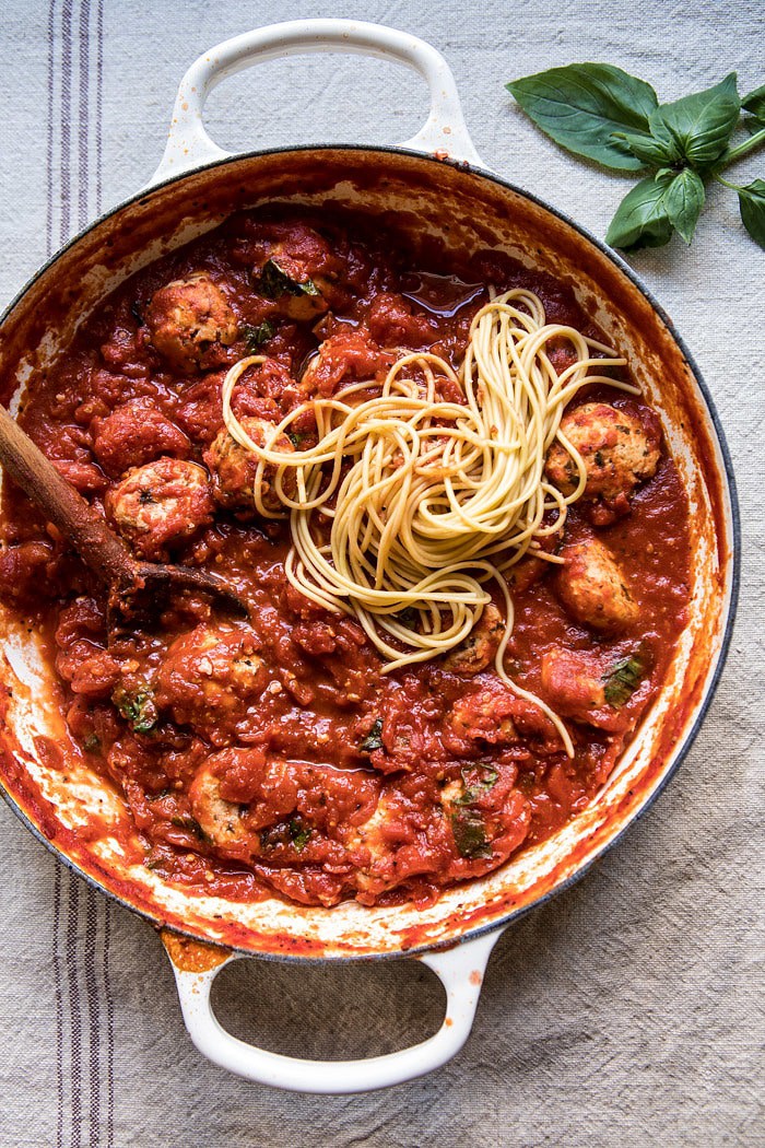 Sun-Dried Tomato and Ricotta Turkey Meatballs | halfbakedharvest.com #pasta #Italian #easy #healthy