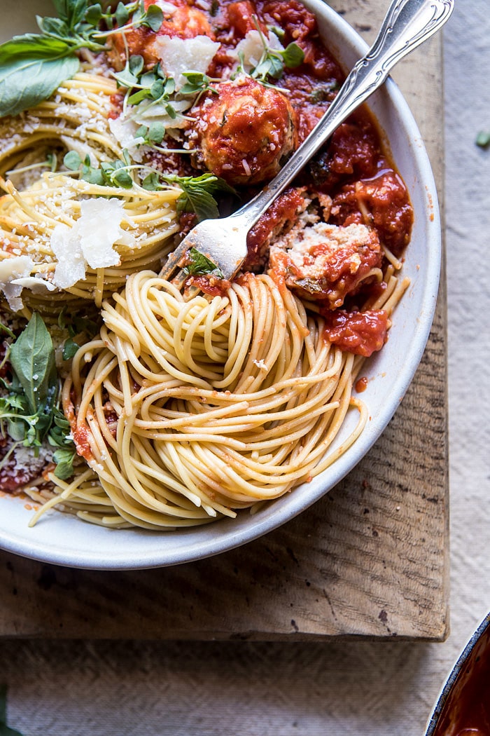 Sun-Dried Tomato and Ricotta Turkey Meatballs | halfbakedharvest.com #pasta #Italian #easy #healthy
