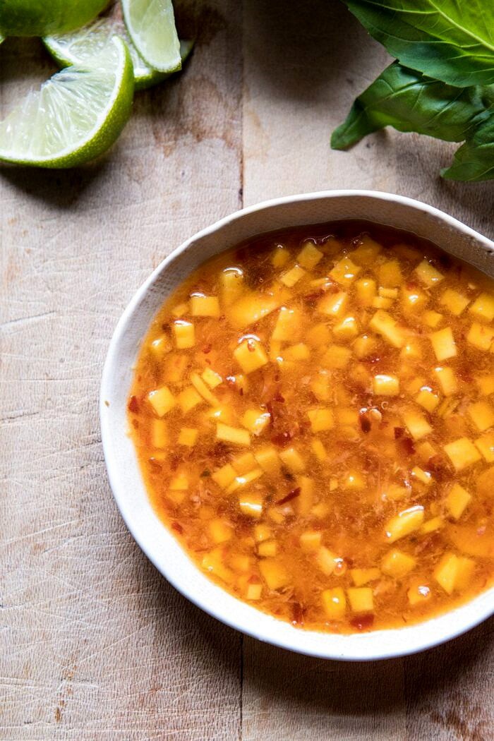 Vietnamese Shrimp Spring Roll Bowl With Sweet Chili Mango Sauce | halfbakedharvest.com #spring #summer #recipes #healthy #shrimp