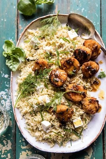 20 Minute Honey Garlic Butter Scallops and Orzo | halfbakedharvest.com #quick #easy #spring #recipes
