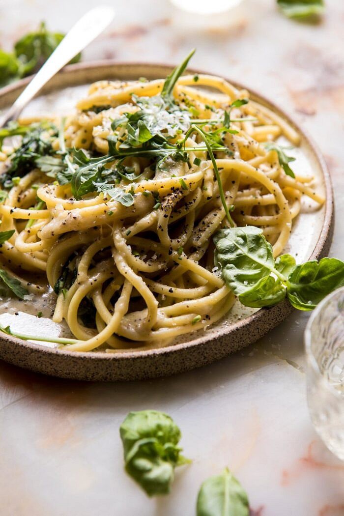 Cacio e Pepe with Arugula and Lemon | halfbakedharvest.com #pasta #easy #recipes