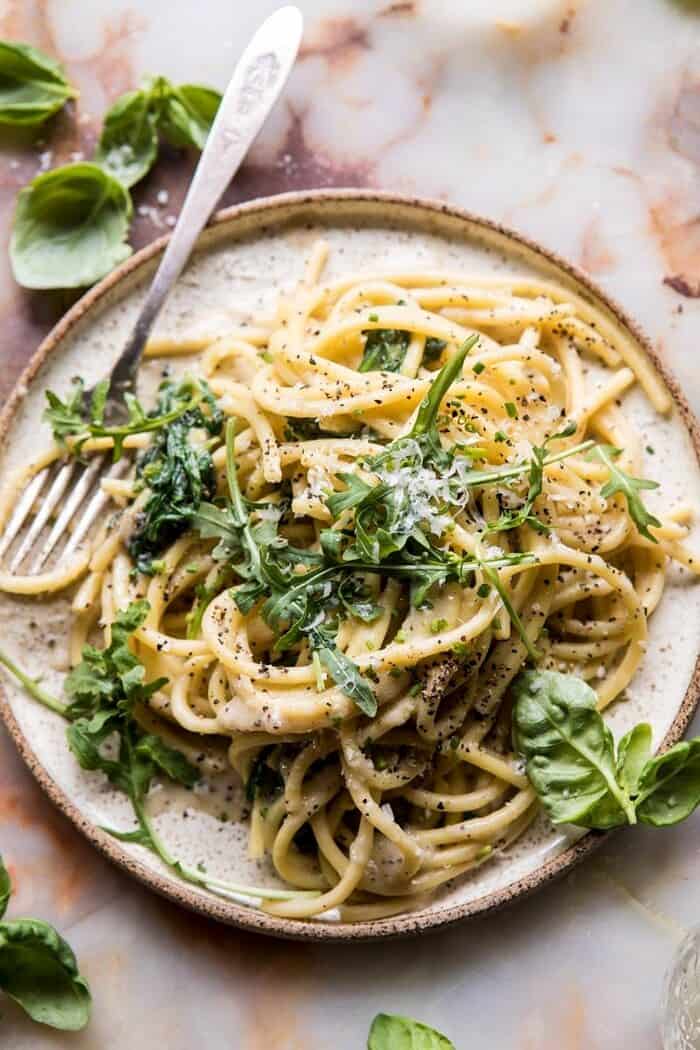 Cacio e Pepe with Arugula and Lemon | halfbakedharvest.com #pasta #easy #recipes