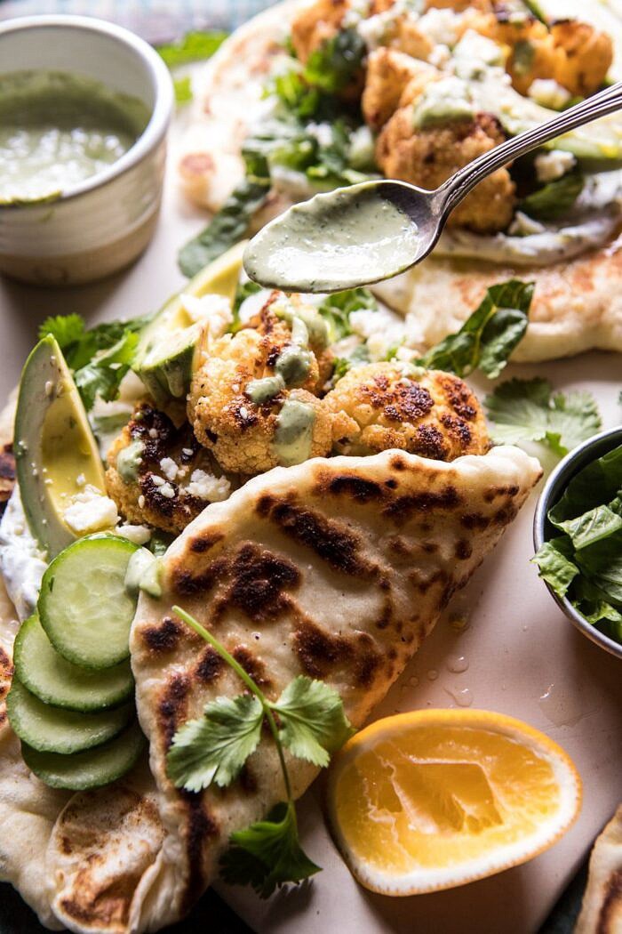 Cauliflower Shawarma Wraps with Green Tahini and Feta | halfbakedharvest.com #easy #recipes #healthy