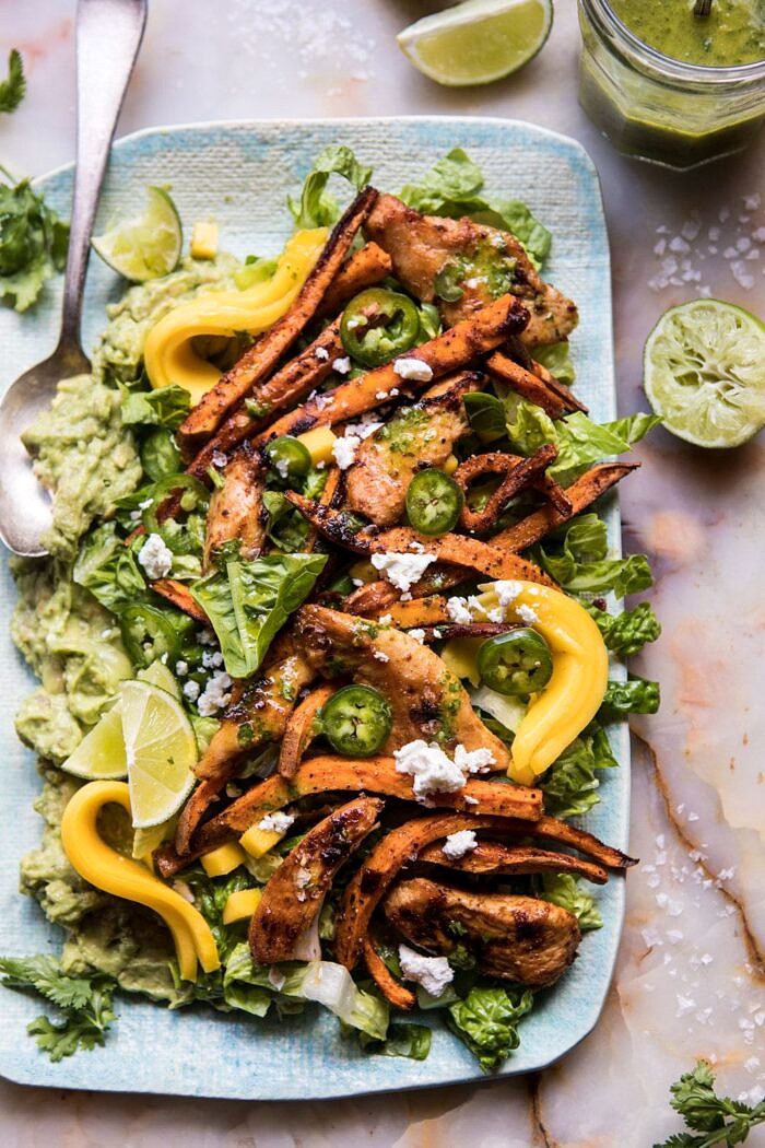 Chipotle Lime Chicken and Sweet Potato Salad with Jalapeno Vinaigrette | halfbakedharvest.com #mexcian #salad #healthy #chicken