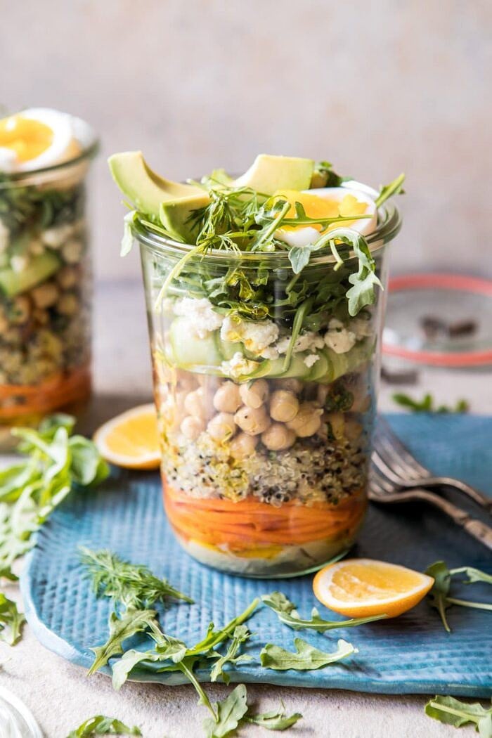 Mediterranean Chickpea and Egg Salad Jars | halfbakedharvest.com #healthy #mealprep #recipes
