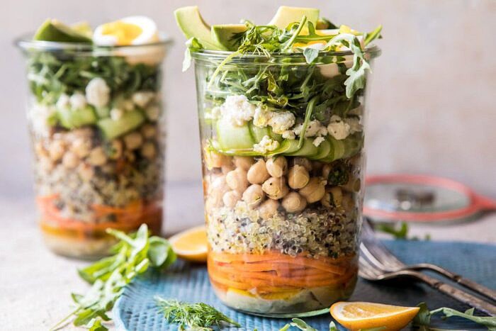 Mediterranean Chickpea and Egg Salad Jars | halfbakedharvest.com #healthy #mealprep #recipes