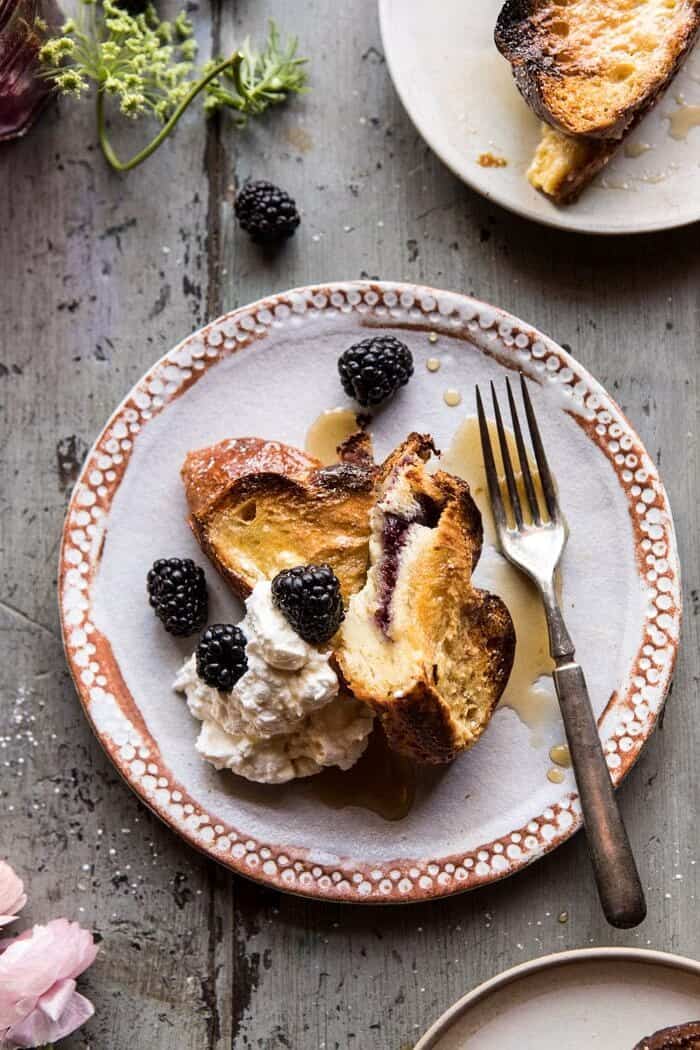 cut into photo of Baked Blackberry Ricotta French Toast