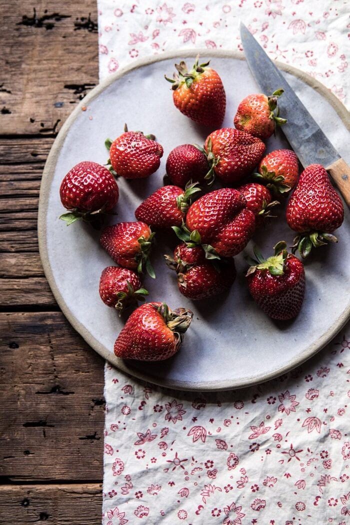 overhead photo of strawberries 