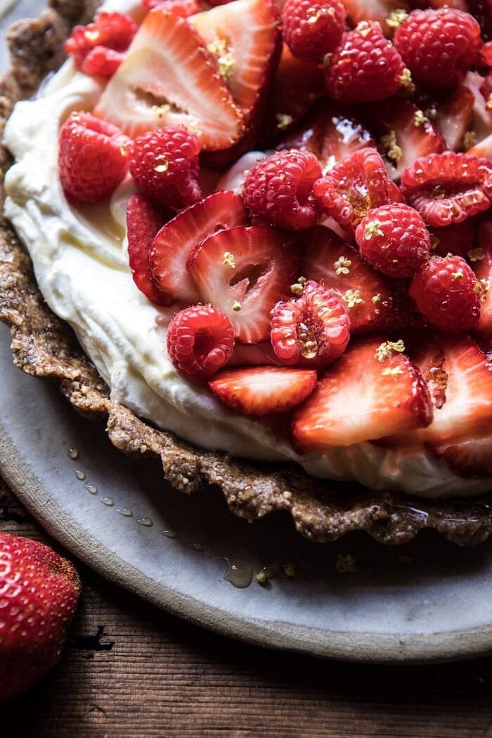 close up side angle photo of No Bake Greek Yogurt Fruit Tart 