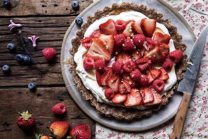 overhead horizontal photo of No Bake Greek Yogurt Fruit Tart