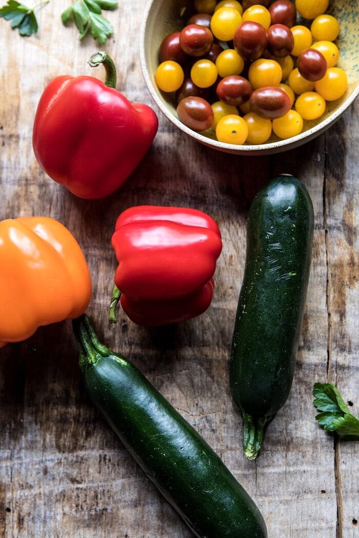 overhead photo of raw vegetables 