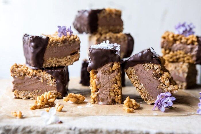 6 Ingredient Rice Krispie Treat Chocolate Ice Cream Sandwiches | halfbakedharvest.com #icecream #easyrecipes #chocolate