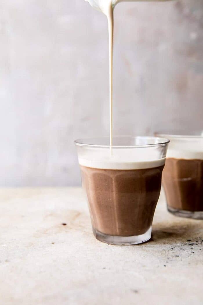 Creamy Mocha Custard | halfbakedharvest.com #chocolate #dessert #summerrecipes front on prep photo if Creamy Mocha Custard